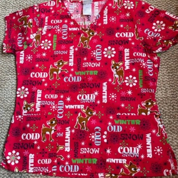 Rudolph Red Nosed Reindeer Scrub Top -NWOT - Picture 1 of 3